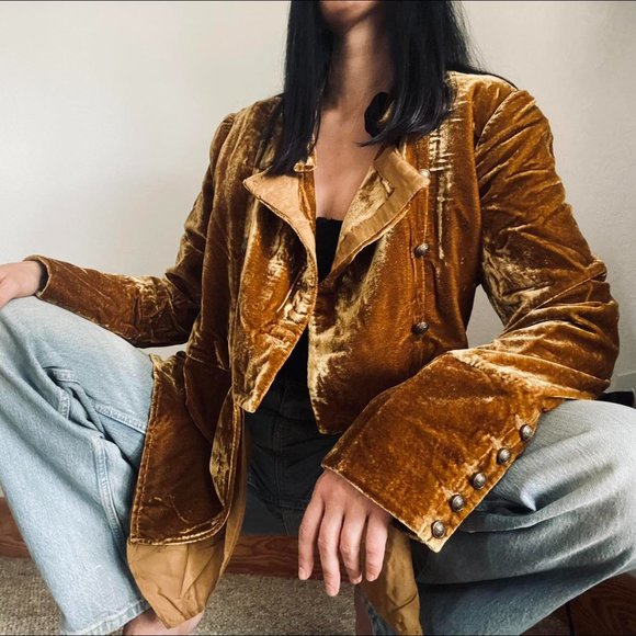 Free People Faye Velvet Jacket in Warm Tobacco - Picture 1 of 8